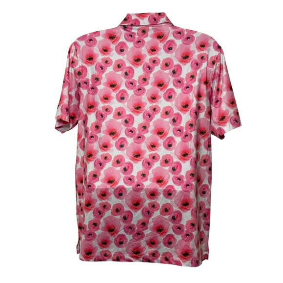Bad Birdie Golf Polo Shirt Size Large Pink Floral Performance Stretch Top - Picture 5 of 10